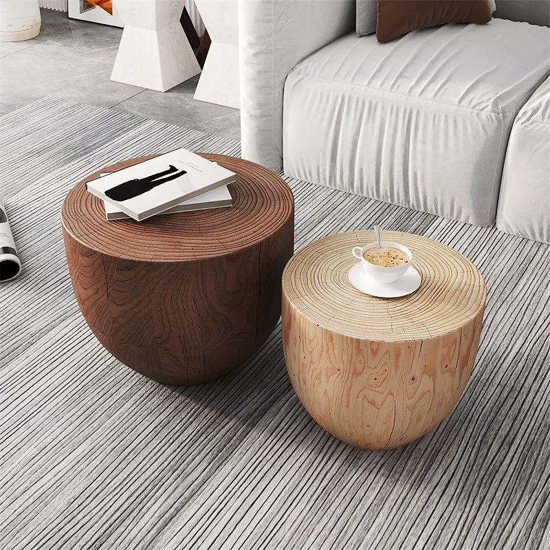Creative hotel B & B living room wooden stump sofa edge wooden pier corner, modern simple tree pier coffee table