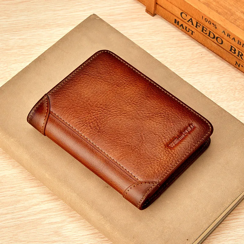 Leather men's wallet, fashionable retro style card holder, multifunctional short wallet card bag
