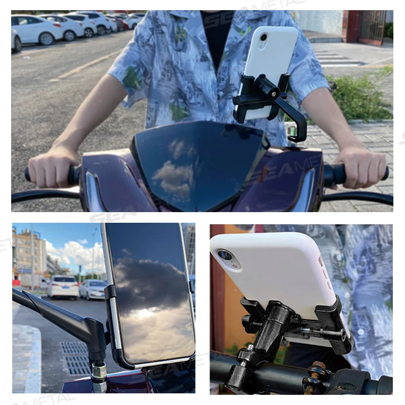 حامل هاتف عاكس للرؤية الخلفية للدراجات النارية ، حامل الهاتف المحمول ، مرآة الرؤية الخلفية للدراجة الكهربائية ، دعم هاتف قابل للتدوير