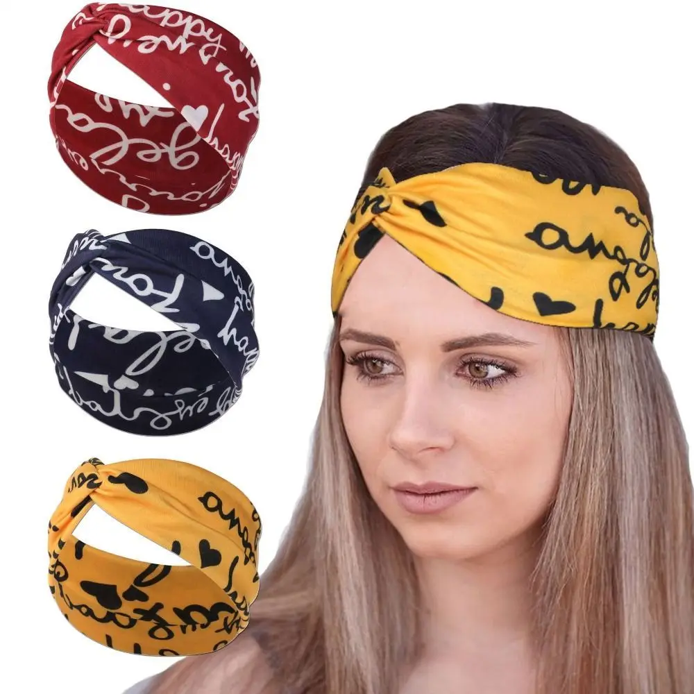 

Breathable Sports Headband Quick Dry Geometric Letters Cross Hair Bands Printing Elasticity Letter Cross Hair Band Summer