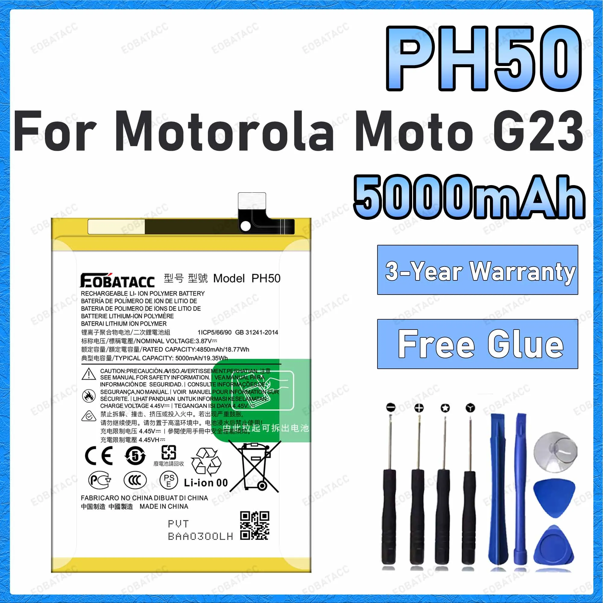 100% New High Quality 5000mAh PH50 Battery For Motorola Moto G23 Batteries+Free Tools