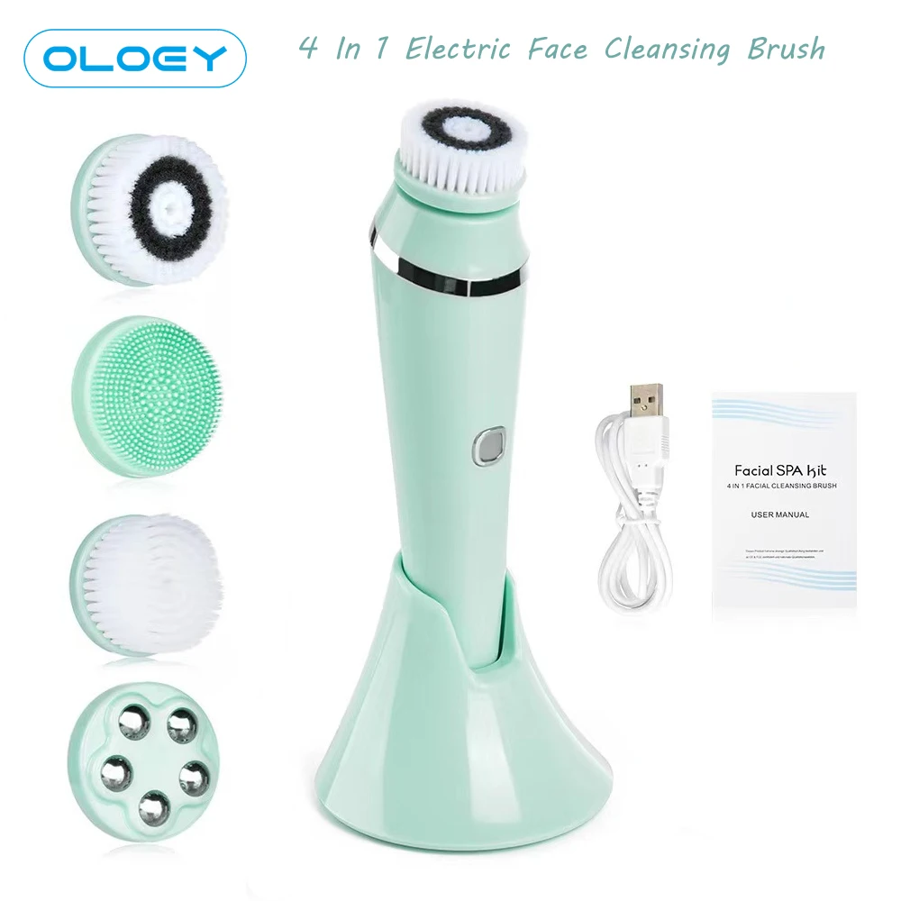 

4 in 1 Auto Rotating Face Cleansing Machine Waterproof Removal Pore Blackhead Electric Facial Cleanser Exfoliator Wash Massager