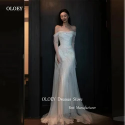 OLOEY Simple Soft Tulle A Line Korea Wedding Dresses Off Shoulder Long Sleeves Bridal Gowns Customized Fairy Evening Dress