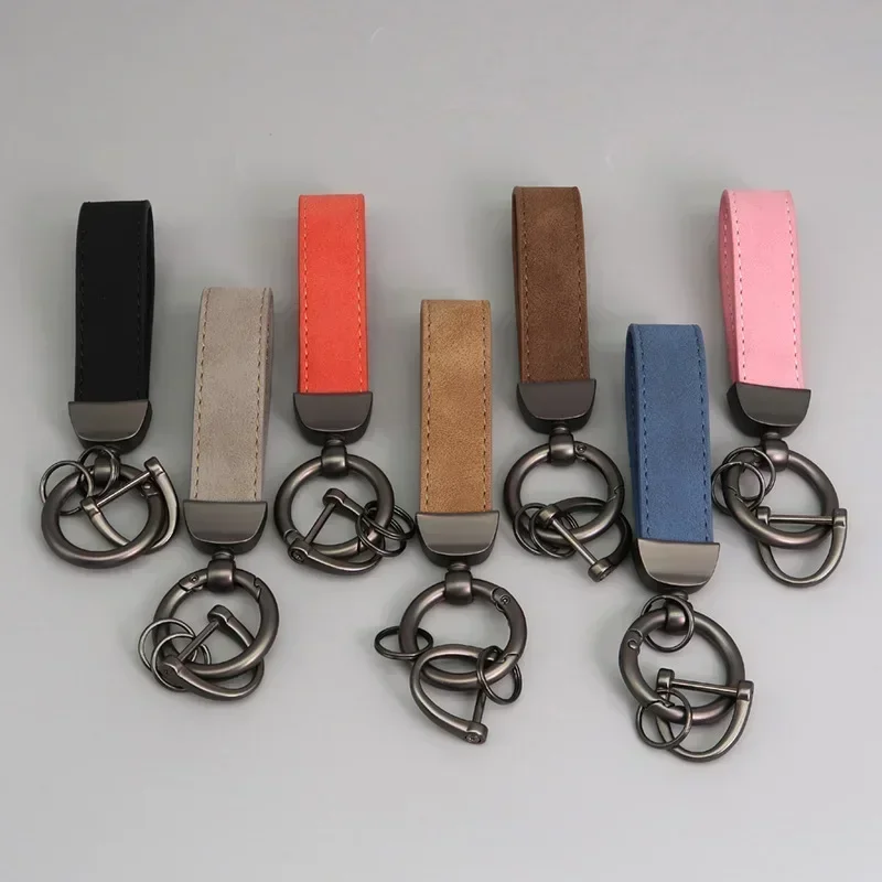 

New Wholesale Suede Car Keychain Hardware Anti Loss Keyring Ring Can Imprint Logo Leather Key Chains