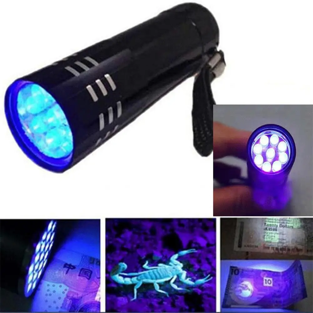 UV 9 LED Lanterna Ultravioleta, Multi-Funcional, Mini Tocha Fluorescente, Leve, Portátil, Ao ar livre, Impermeável, Luz de Emergência