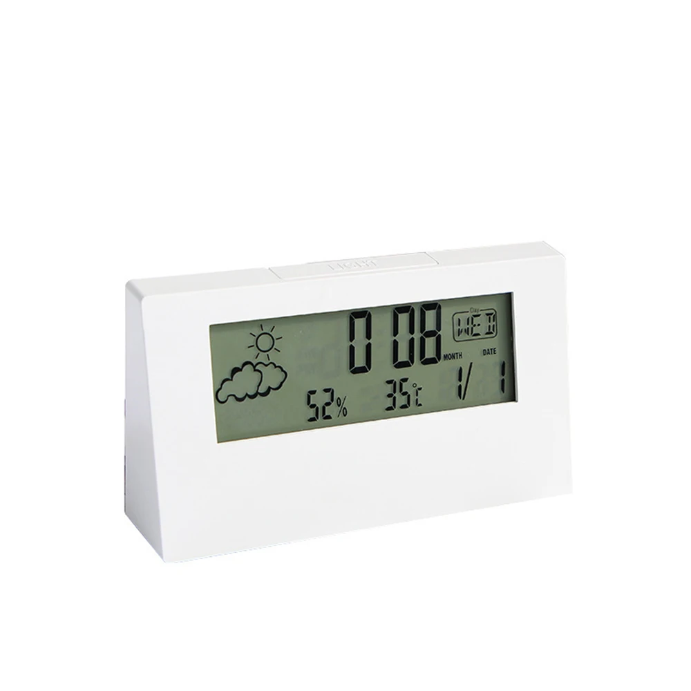 Creative LCD Alarm Clock Calendar Multifunction Thermometer Hygrometer Weather Map Temperature Humidity Sensor Desktop Ornament