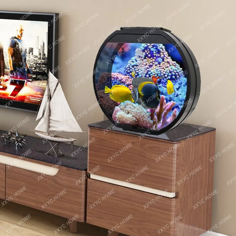 Creative Small Fish Tank Living Room Home Desktop round Glass Ecological Goldfish Small Aquarium