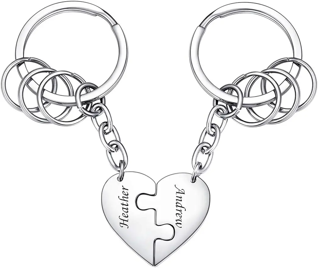 

U7 2/3/4/5/6pcs/set Stainless Steel Custom Heart Matching Puzzels Keychains Engrave Name Roomate BFF Family Member Jewery Gift