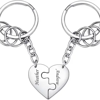 U7 2/3/4/5/6pcs/set Stainless Steel Custom Heart Matching Puzzels Keychains Engrave Name Roomate Family Family Member Jewery Gift