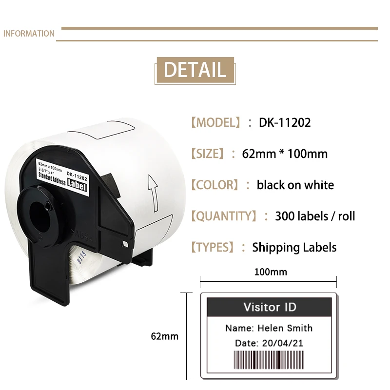 1Roll DK11202 Thermal Label 62mm*100mm*300pc Die Cut Labels DK-11202 DK 11202 Compatible for Brother QL-500 QL-700 QL-800