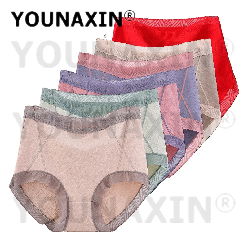 

YOUNAXIN, 6 шт., женские хлопковые трусы больших размеров, нижнее белье, дышащие кружевные трусики для девочек, размеры XL, 2XL, 3XL, 4XL, 5XL, 6XL