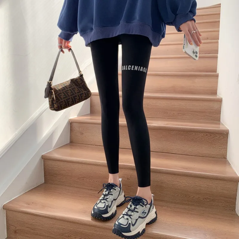 

High Waist Thiened Fce Yoga Pants Women's Outerwear arkskin Pants Autumn Winter Warm Belly Slimming Seven/Nine Pants