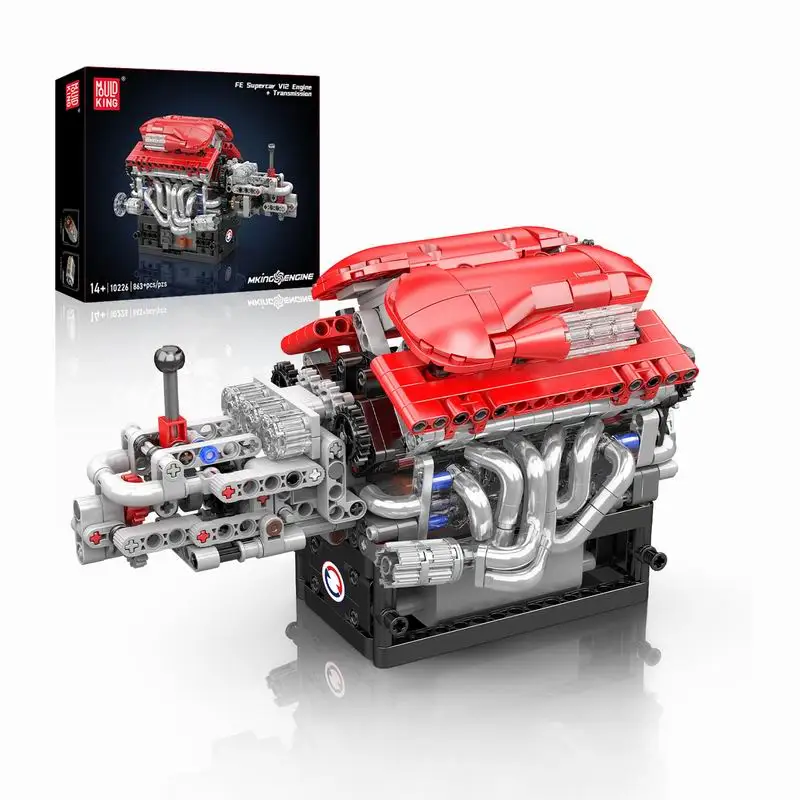 

10226 FE Supercar V12 Engine Gearbox Building Block Model 863PCS DIY Mechanical Assembly Kit for Adults Educational Toy