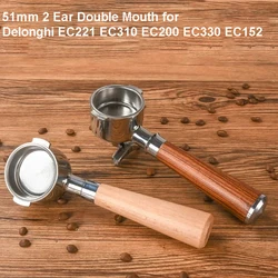 51mm 2 Ear Stainless Steel Double Mouth Coffee Portafilter for Delonghi EC221 EC310 EC200 EC330 EC152 Handle Filter Utensils