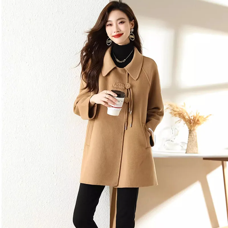 

Luxury Double-sided Wool Woolen Coat Women's Spring Autumn Winter 2025 New Mid-length Jacket Y2K Casual Cashmere Woolen Outwear