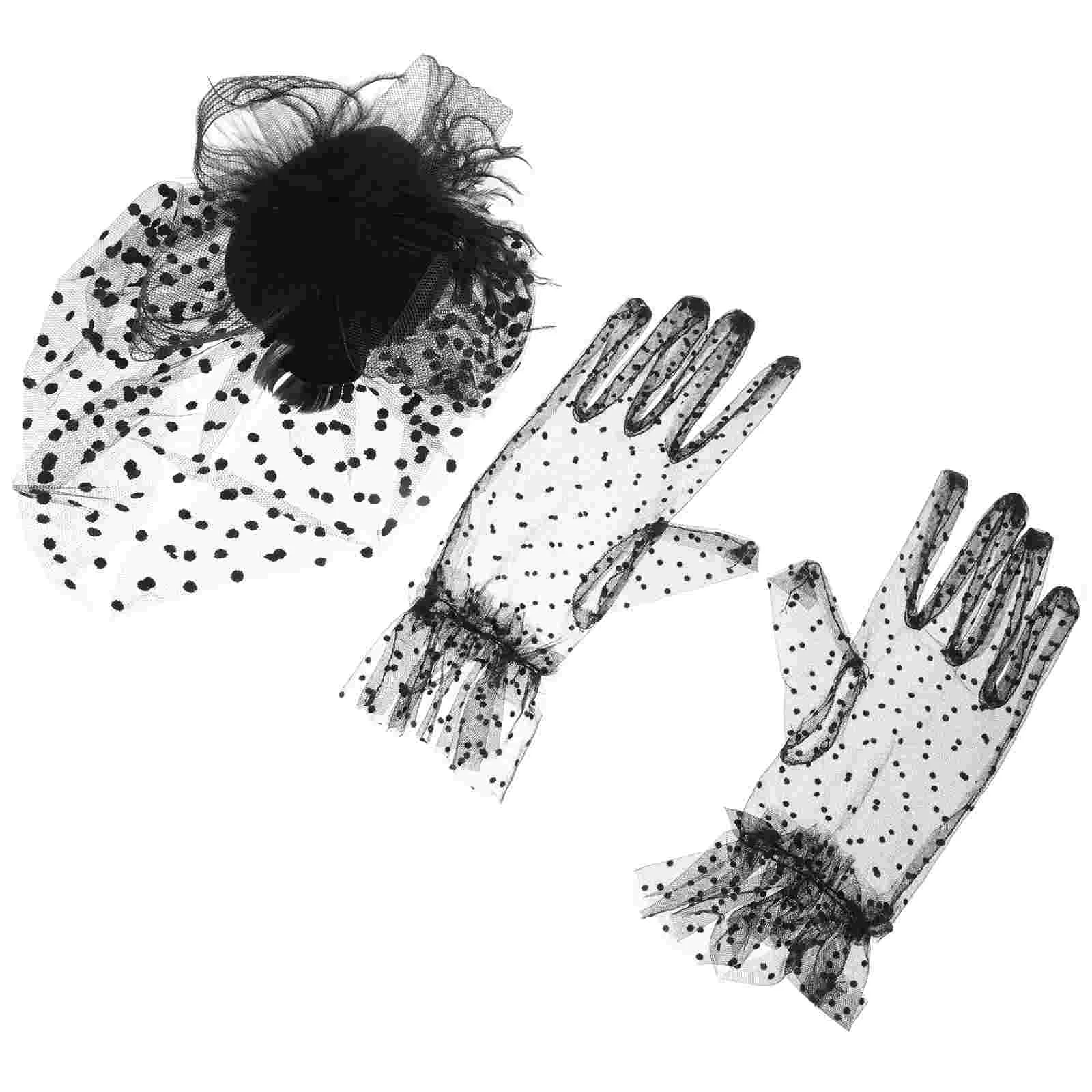 

Gloves Topper Set Retro Lady Hat and Bridal Hair Accessories for Women Fashionable Costume Party Headgear Stylish