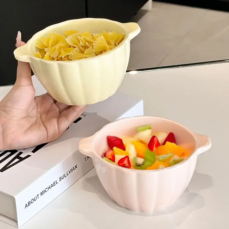 

1 Pcs-Ceramic Double-Handle Pumpkin Bowl,Versatile Bowl for Salad/Soup/Cereal/Snacks, Festive Creative Tableware, Microwave Safe