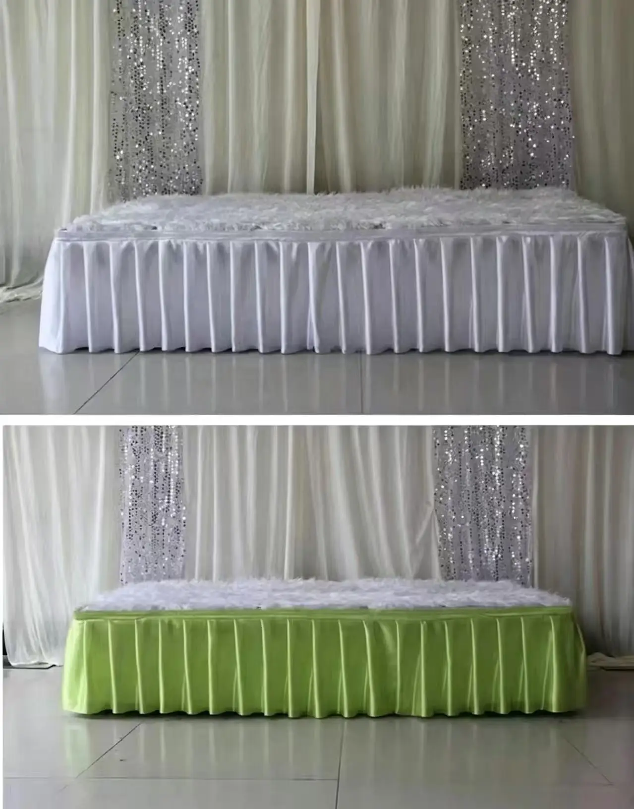 With Clips White Pleated Table Skirt Wedding Backdrop Curtain Table Clothes Cover Wedding Stage Table Skirting Cloth Event Party