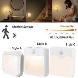 LED Night Lamp Wireless Motion Sensor Light US EU UK AU Plug Sensor Night Lamp Dimmable Lights for Bedroom Corridor Lighting