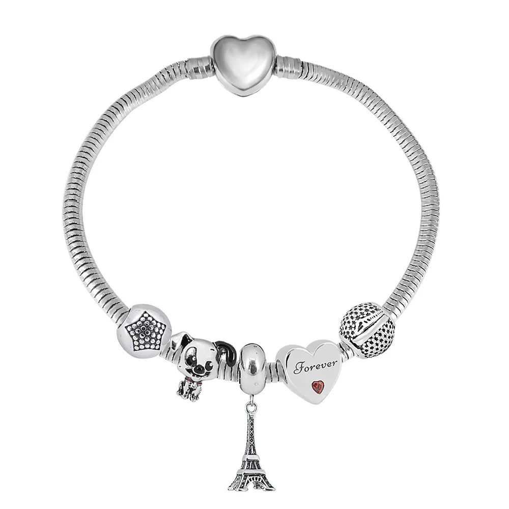 

Дизайнерский браслет из нержавеющей стали, античная Эйфелева башня, Подвески ручной работы, двойное сердце, подвеска для девушки, подруги, браслет, подарок