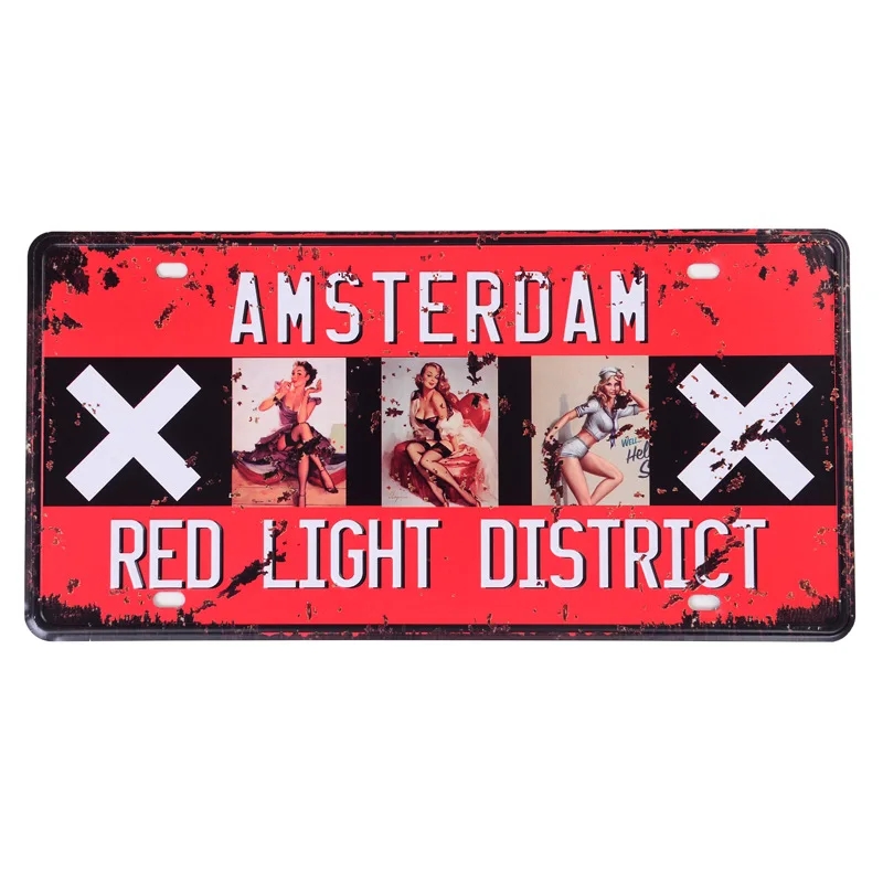 

Decorative Metal Tin Sign for Home Wall Decor, Amsterdam Plaque, Vintage Car, Tin Plate, Red Light, Bar, Pub, Home, 15x30cm