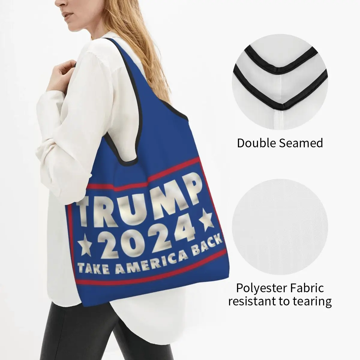 Trump 2024 Take America Back Election - Vote 2024 Portable Tote Shopping Bags Reusable Shopper Bag Grocery Handbag Shoulder Bag