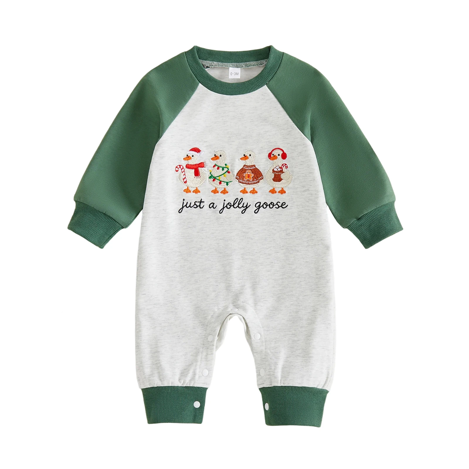 Baby Boy Christmas Romper Long Sleeve Goose Embroidery Jumpsuit