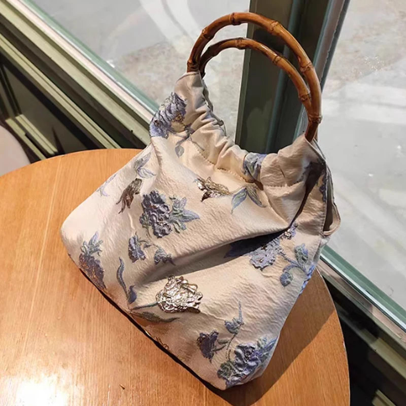 Retro Paired Cheongsam Women Bag Fashion Printed Bamboo Joint Bag Women Handbag