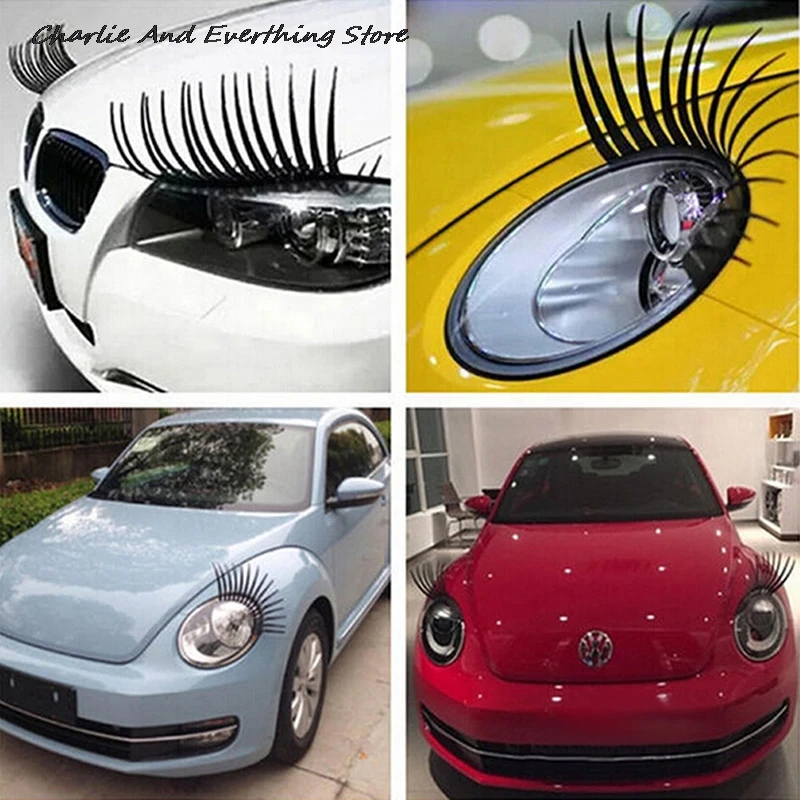 2PCS Charming Black False Eyelashes Fake Eye Lash Car Sticker Car Headlight Decoration Funny Decal For Beetle