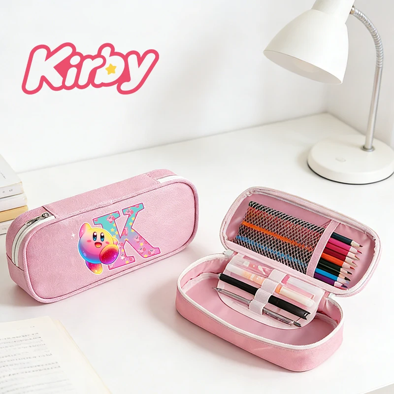 Kirbys Girl Pencil Case Cute Cartoon Pen Bag Student Large Capacity Stationery Bags Kawaii Pen Pouch A-Z Letter Print Pencil Bag