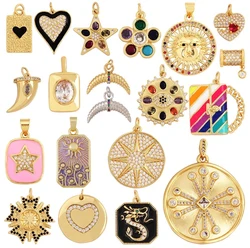Love Heart Star Sun Flower OX Horn Dragon Zircon Charm Pendant,18K Gold Plated Jewelry Findings Necklace Accessories Supply L61