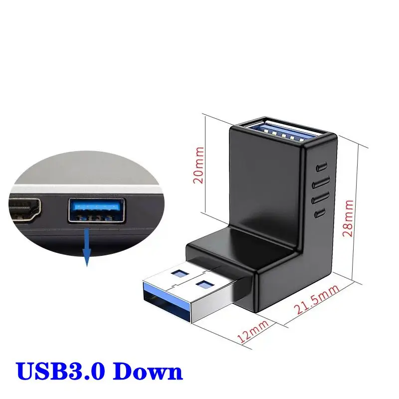 USB 3.0 ذكر إلى أنثى محول تمديد الكوع عالي السرعة 90 درجة، الكمبيوتر، الهاتف المحمول، محرك فلاش USB، محول OTG