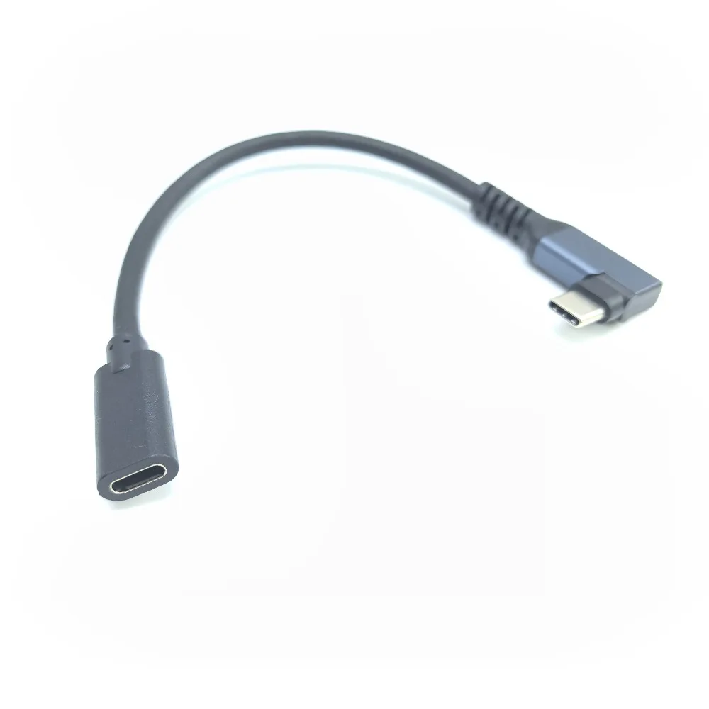 Imagen 6: Cable de Extensión USB 3.1 Tipo C de 16 Núcleos, 90 Grados, con Alimentación y Audio, Macho a Hembra, 20cm, Negro