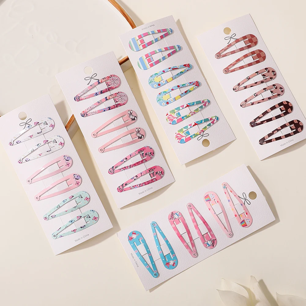 6Pcs/Set Cute Print Cartoon Hair Clips Girls Colorful BB Hairpins Kids Boutique Sweet Hairclip Children Fashion Hair Accessories