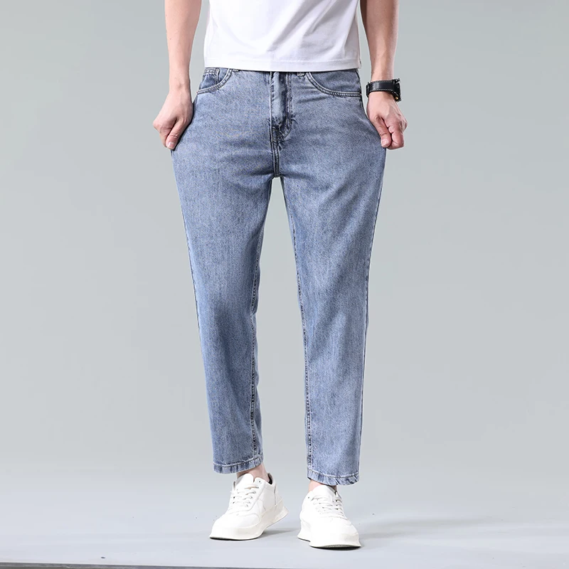 الربيع والصيف الرجال الجينز رقيقة المألوف جودة عالية مريحة كول الجينز اقتصاص السراويل العلامة التجارية الرجال السراويل عارضة #2