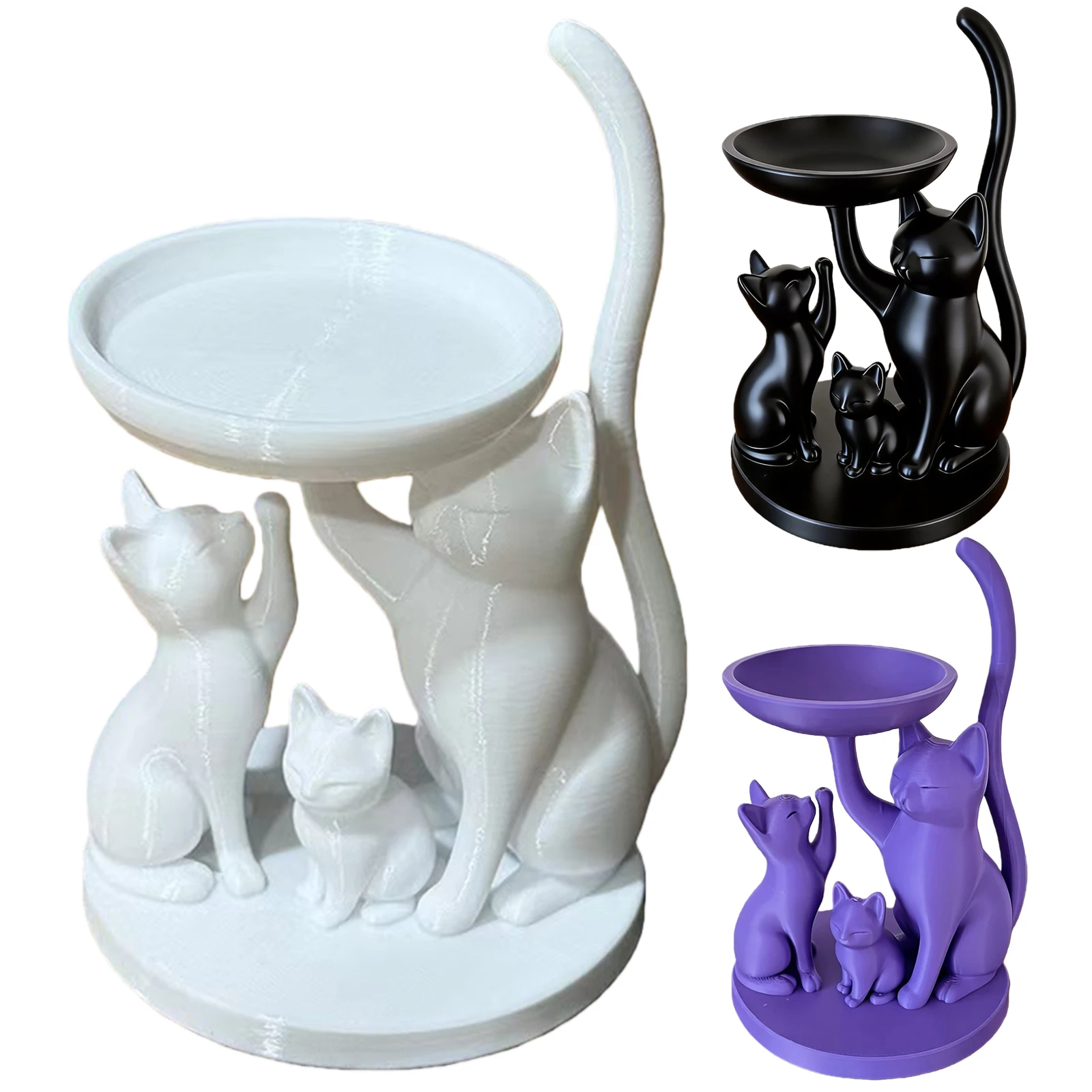 Cat Family-Shaped Rings Bracelets Earrings Trinket Tray 3D Printed Ring Organizer Gift for Women Wife Birthday Or Anniversary