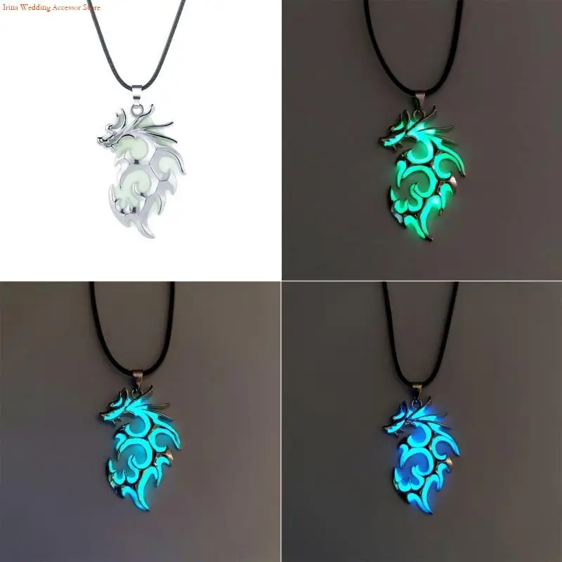 G92D Domineering Dragon Necklace Pendant Luminous Tribal Flying Dragon Necklace for Women Men Teen Glow Dark Jewelry