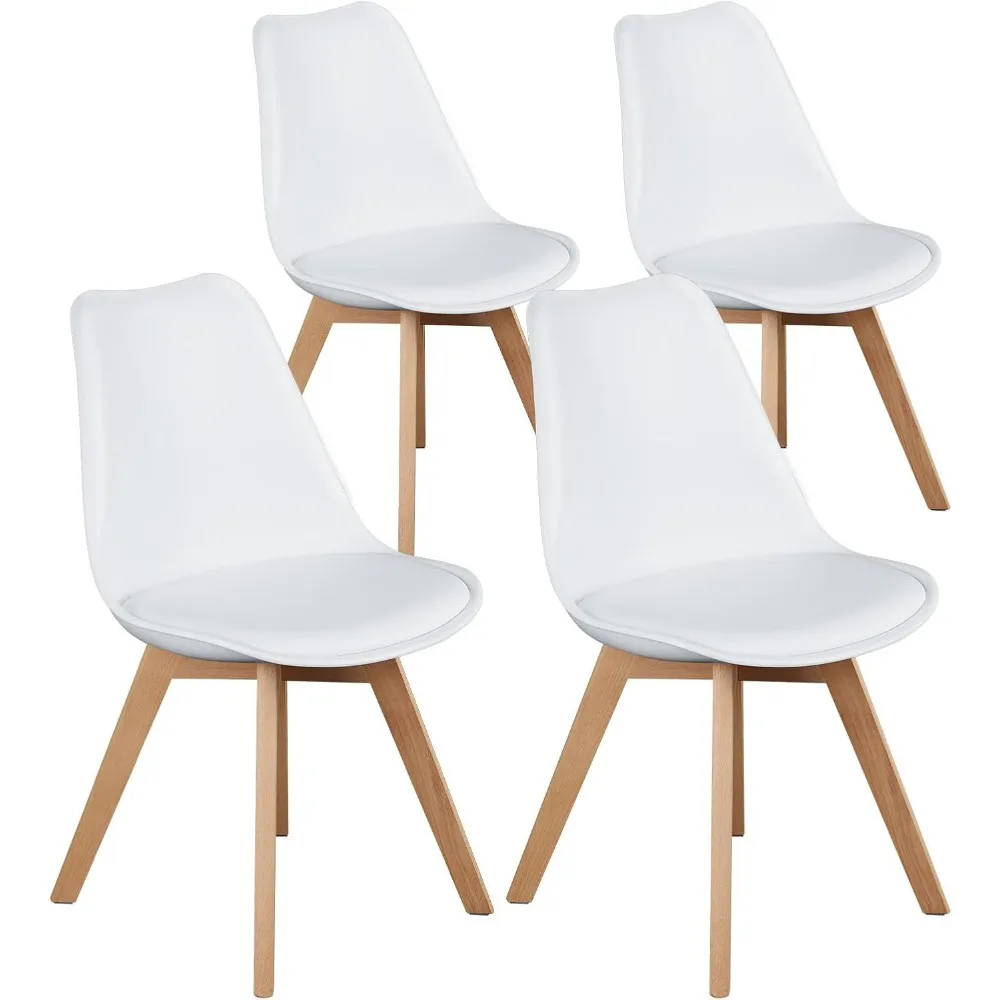 

Set of 4 Dining Kitchen Mid-Century Modern Chairs with Wood Legs and PU Leather Cushion for Living Room Bedroom Outdoor Lounge