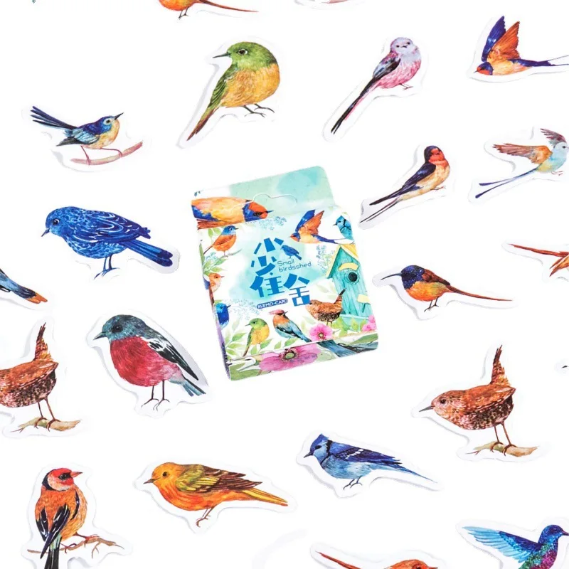 46 Pcs Watercolor Birds Sparrow Precut Cute Aesthetic Diary Travel Paper Junk Journal Stickers Scrapbooking Stationery Sticker