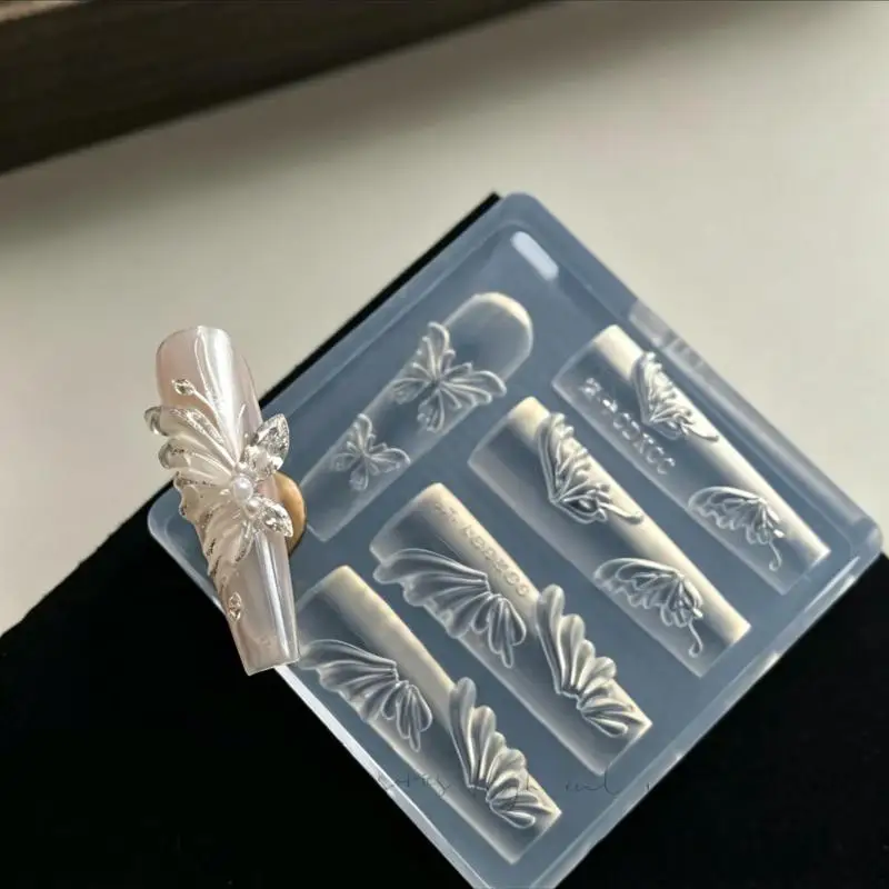Floral Butterfly Print Crystal Nail Art Mold for Unique and Artistic DIY Home Nail Creations