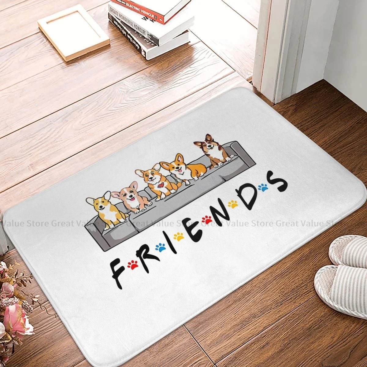 Friends TV Play Kitchen Non-Slip Carpet Corgi Friends Graphic Bedroom Mat Welcome Doormat Home Decor Rug