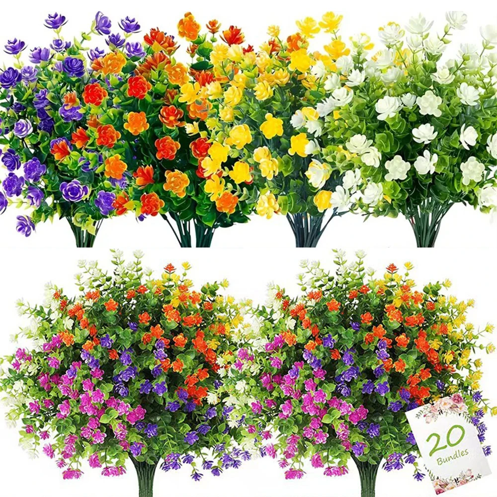 1 Bundle Artificial Flowers Outdoor UV Resistant Shrubs Plants Fake Flower Greenery for Office Kitchen Wedding Garden Decor