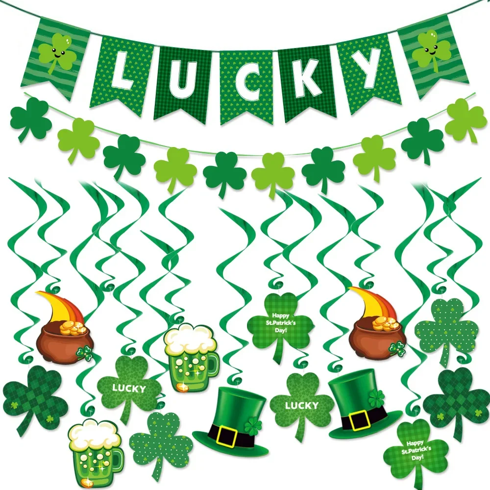 St Patrick's Day Party Decoration Lucky Grass Banner St.Patricks Day Green Hat Lucky Clover Party Happy St. Patricks Party Decor