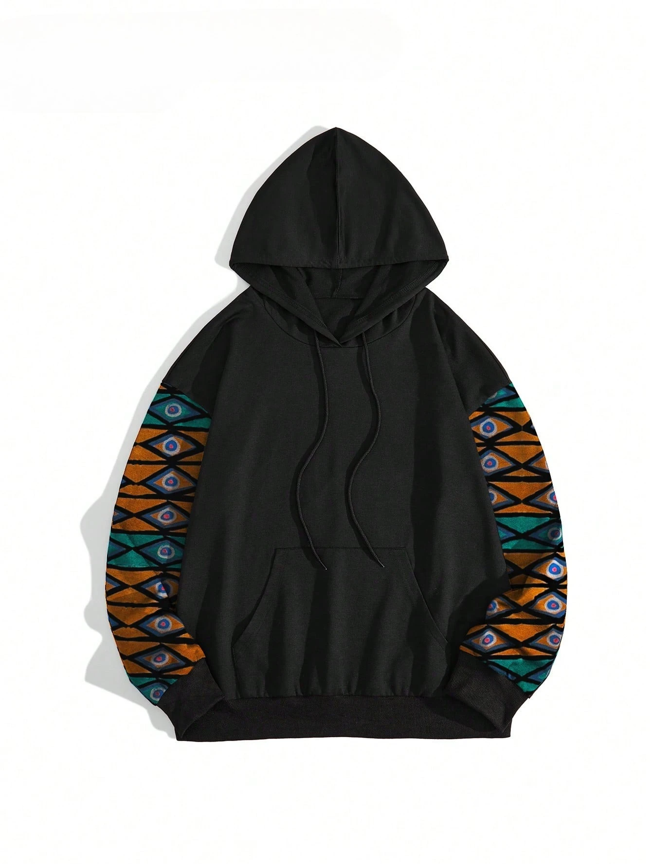 

Unisex Long-sleeved Hooded Sweatshirt with Drawstring and Geometric Print, Perfect for Fall and Winter, Casual and Comfortable.