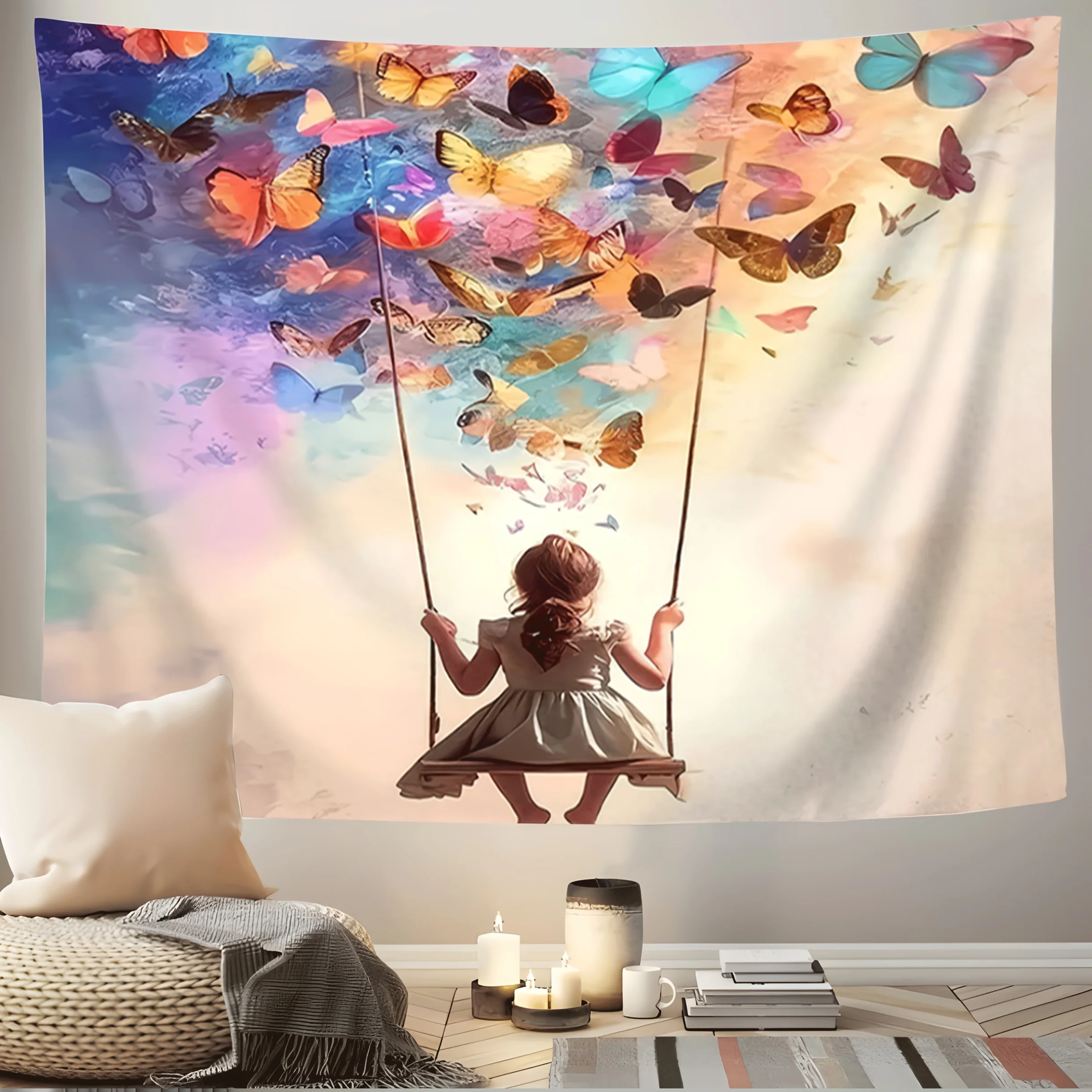 Butterfly Dream Swing Theme Digital printing polyester wall hanging tapestry decorative Living room bedrooms background gift