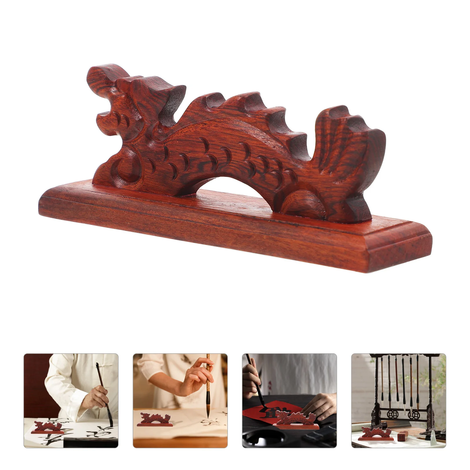 

Dragon Shaped Red Sandalwood Ink Brush Holder Exquisite Chinese Style Desktop Adornment Calligraphy Painting Storage
