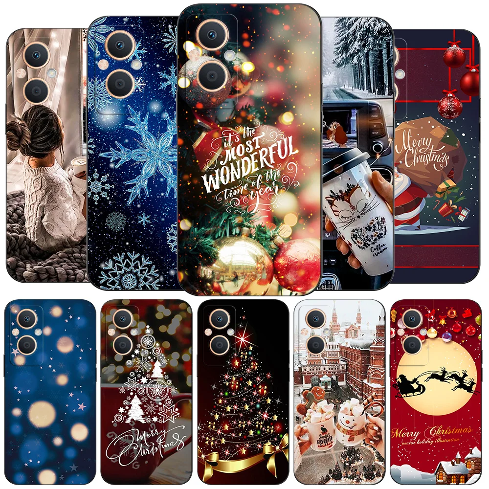 For OPPO Reno 7z 5G Case Silicon Phone Back Cover For Oppo Reno7z 5G Black Tpu Case Christmas winter snow