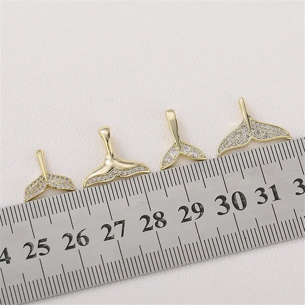 14K Gold Inlaid Zircon Mermaid Tail Pendant Pendant Handmade Diy Bracelet Necklace Jewelry Accessories L344