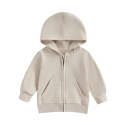 Toddler Baby Boy Girl Zip Up Hoodies Solid Color Long Sleeve Hooded Sweatshirt Jacket Top with Pocket