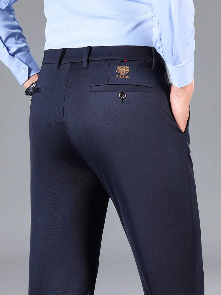 2026 Sommer Dünne Anzughose Herren Weite Gerade Business Hochbund Arbeitshose mit Stickerei Lange Formelle Hose Herren Übergröße 40